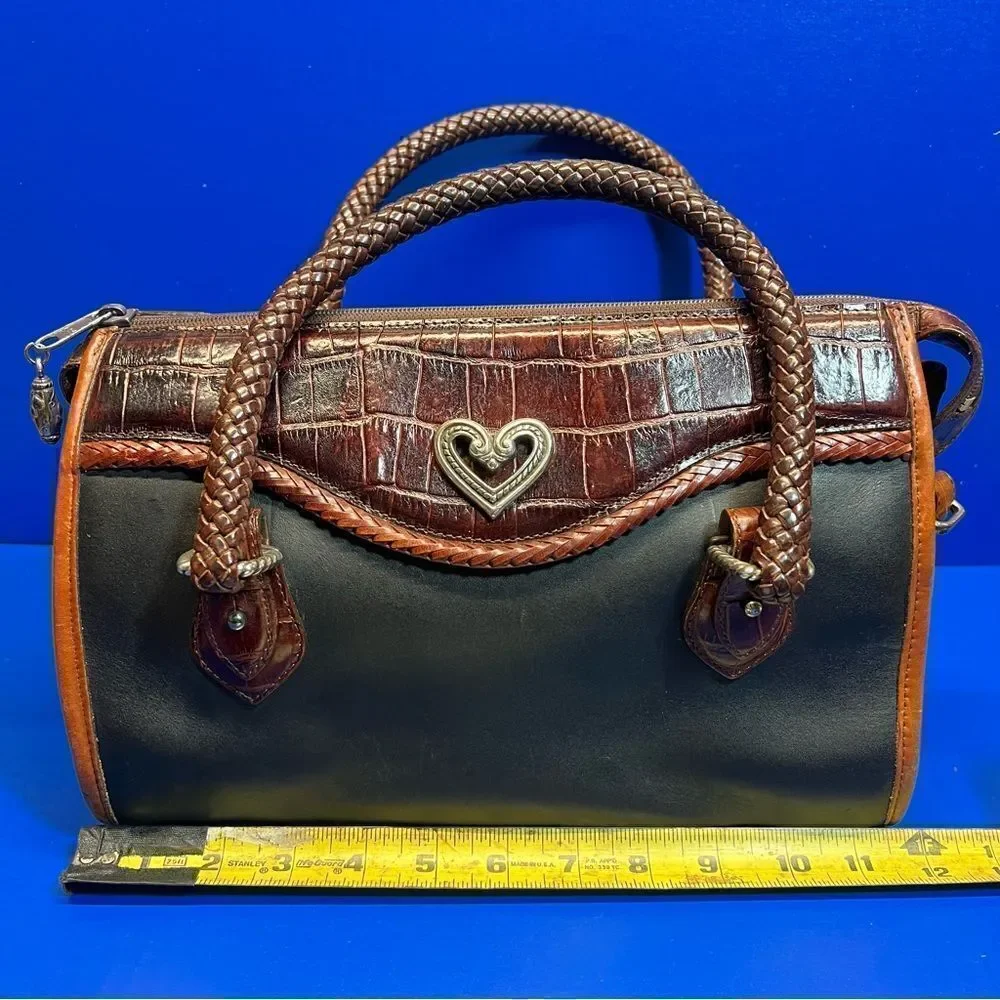 Vintage Brighton April Heart Leather Handbag Brown Black‎ Top Handle Purse